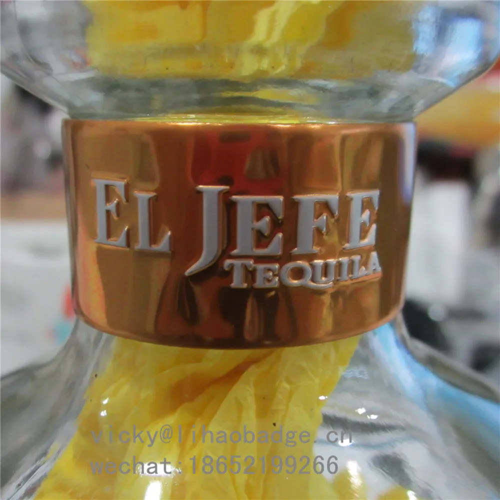 Wenzhou Factory self adhesive Bright Gold Embossed Curved Aluminum metal stickers Liquor wine Bottle Label aluminum labels