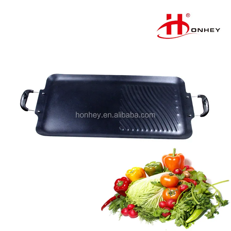 Grill Double Burner Griddle Pan Cast Iron Hamburger Steak Stove Fry