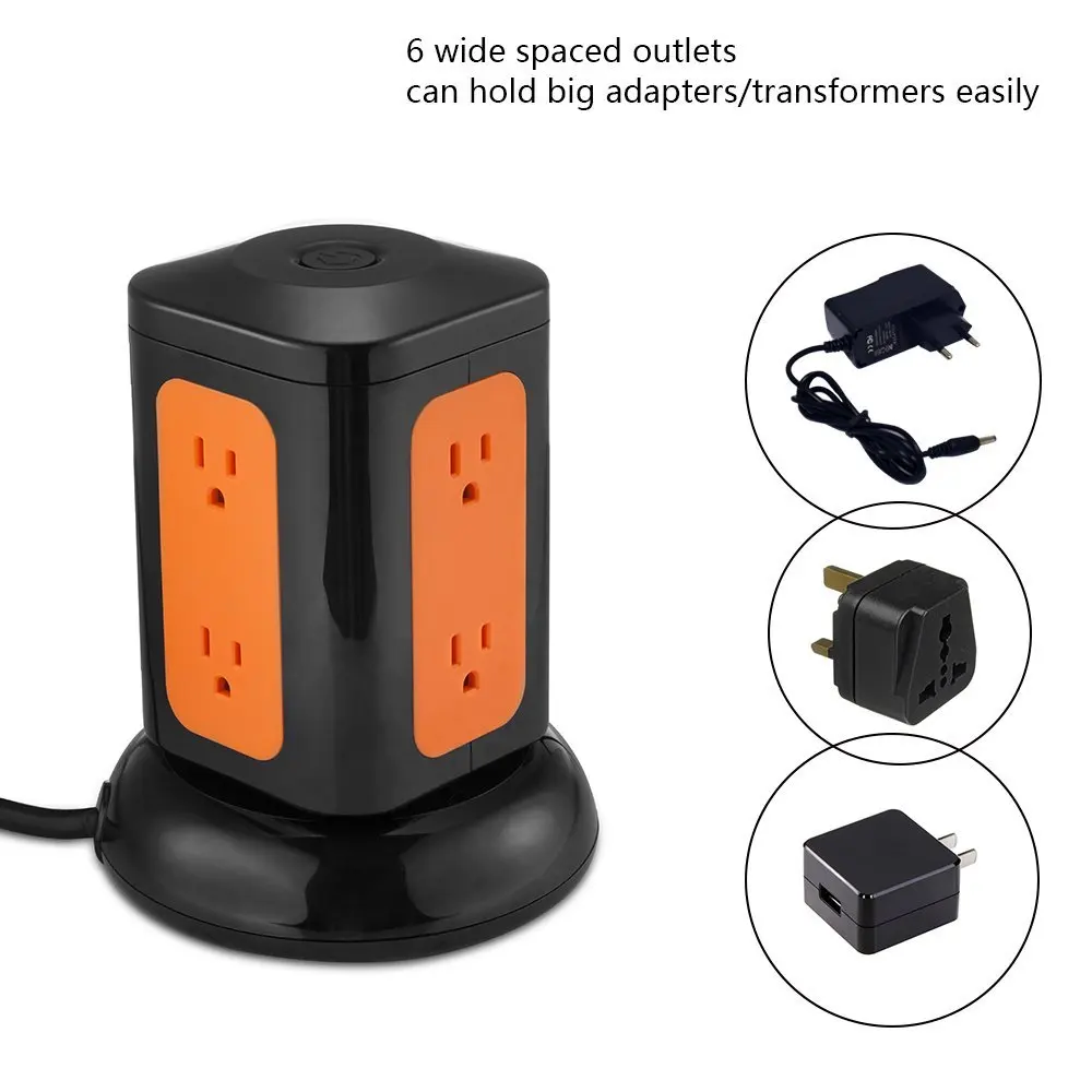 6 Outlet Tower Power Strip Surge Protector with 4 USB Charging Ports