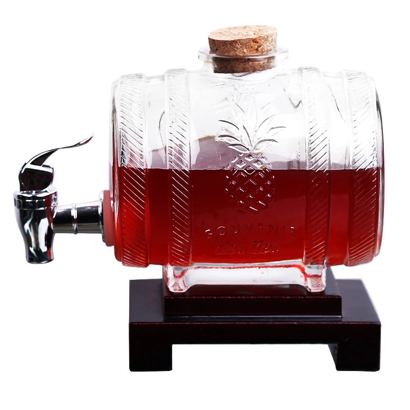 40 Oz Barrel Wine Whiskey Decanter with Wooden Stand Drink Dispenser for  Bar Hotel