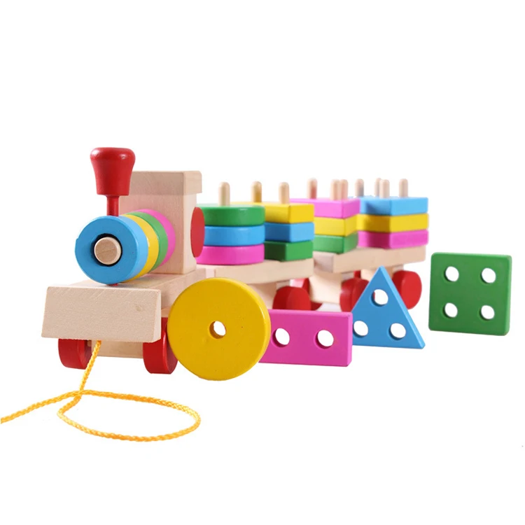 best selling different shapes wooden toy train set puzzle for children
