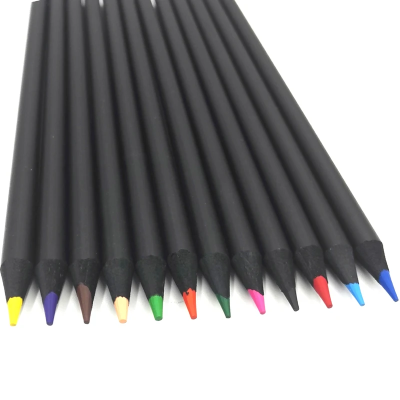 Novelty Black wood Color Pencil Packaging 12 Different Colours Colored Pencils Drawing For Children Stationary High Quality