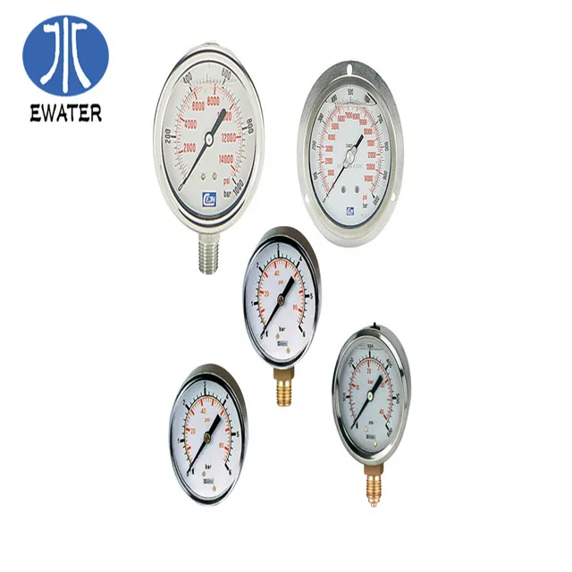 High Quality glycerine filled pressure gauge for water treatment plant system