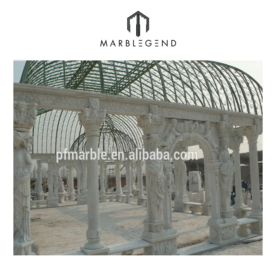 PFM natural marble made hand carved large outdoor stone gazebo
