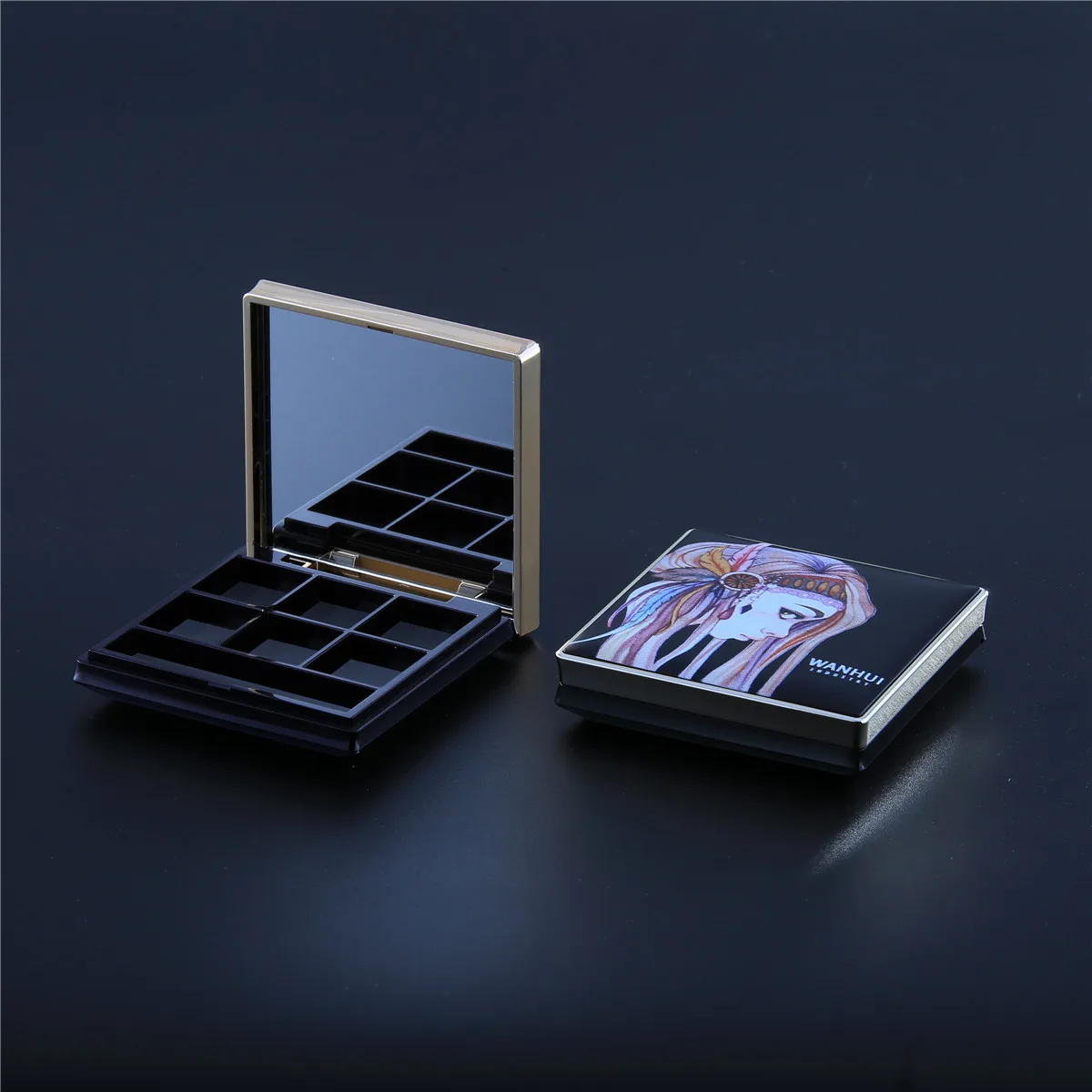 Wholesale window opening eye shadow box cosmetic case