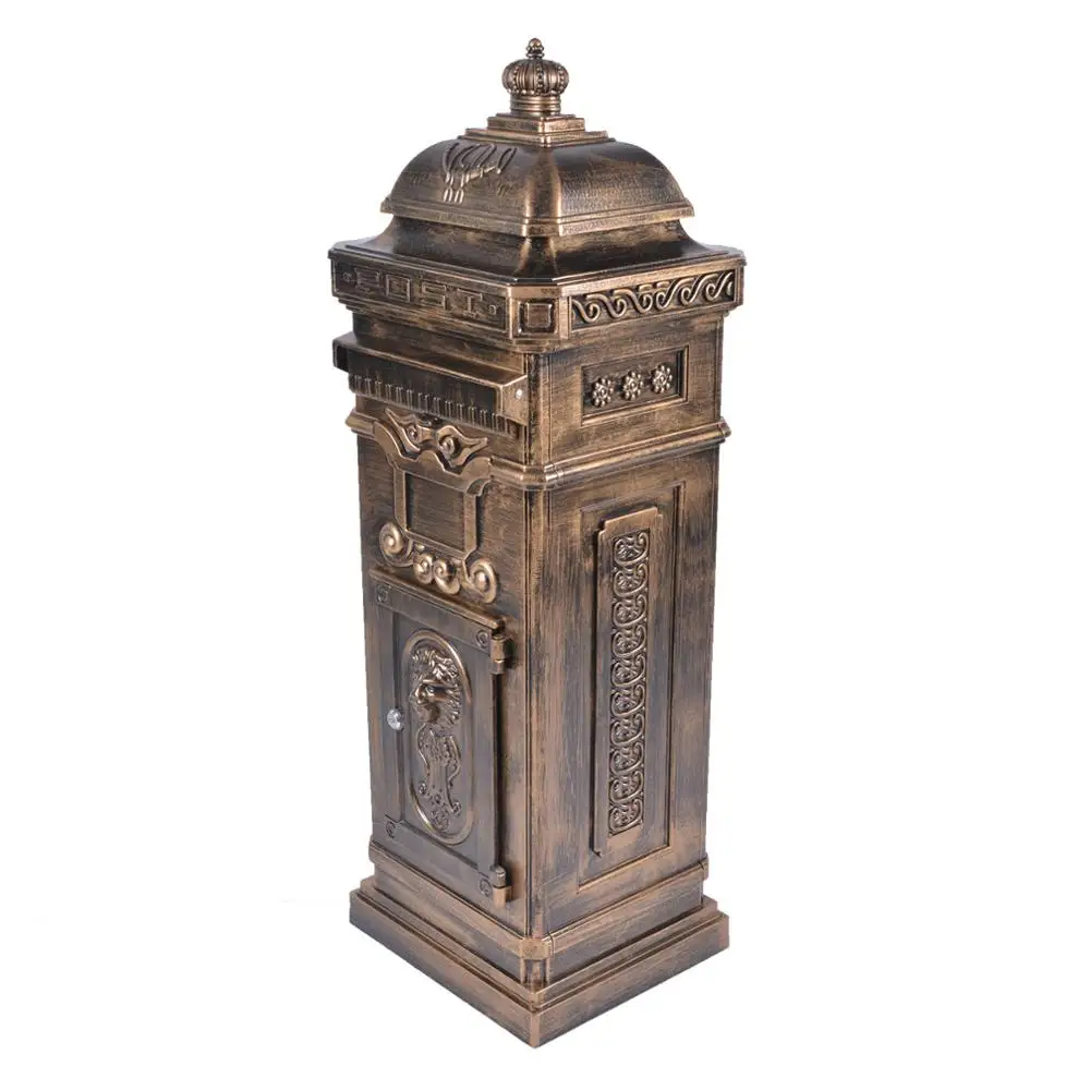 gold cast aluminum mailbox with 2 doors and 2 keys