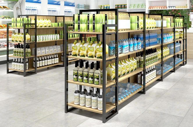 Commercial store display shelving wooden gondola for shop