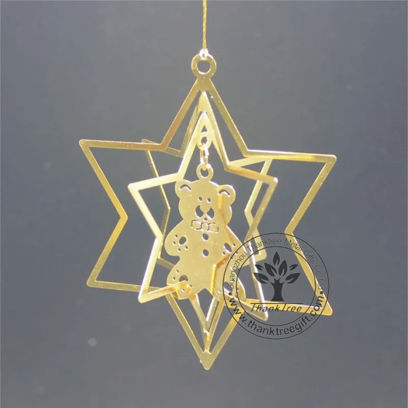 metal craft 3d metal Christmas ornament with a gift box hanging