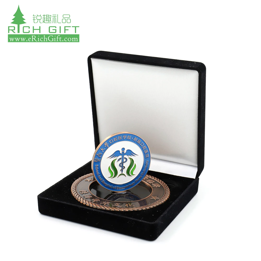 Factory price cheap custom metal printed soft enamel stamping coins commemorate souvenir coin with gift box