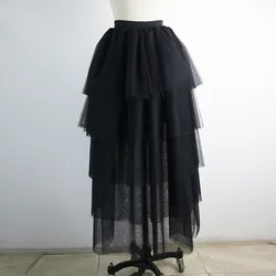 Women Multi Layer Tulle Skirt Girls Summer High Waist Skirts Pleated Retro Princess Long Maxi Tutu Skirt Ball Gown Y11084