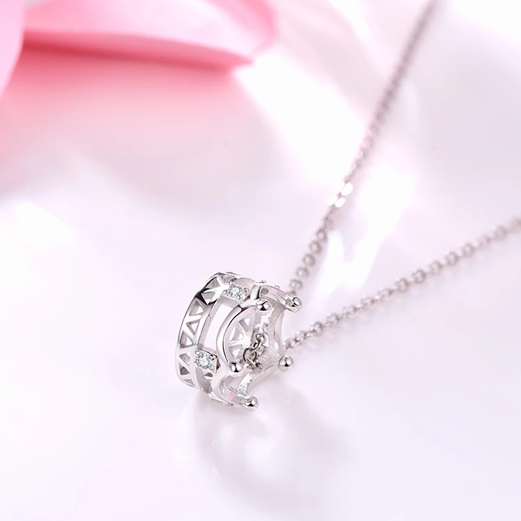 ZHILIAN Women Jewelry  925 Sterling Silver Clavicle Chain Necklace  Diamond Cz Crown Necklace