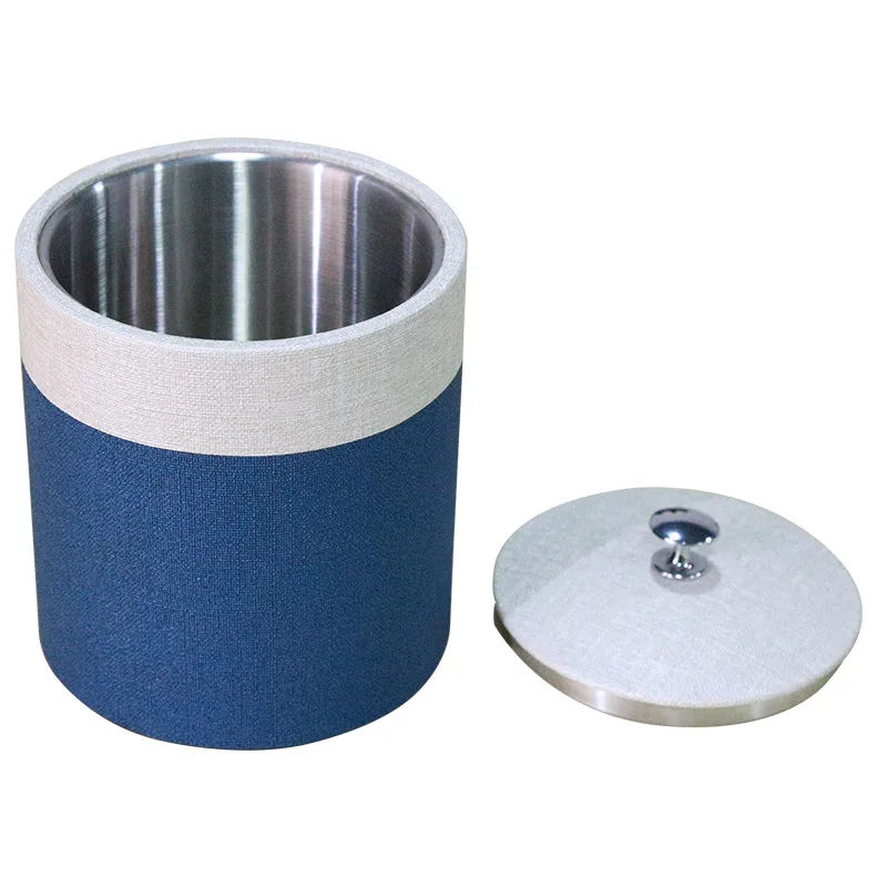 Custom hotel bar faux leather metal wine ice bucket with lid