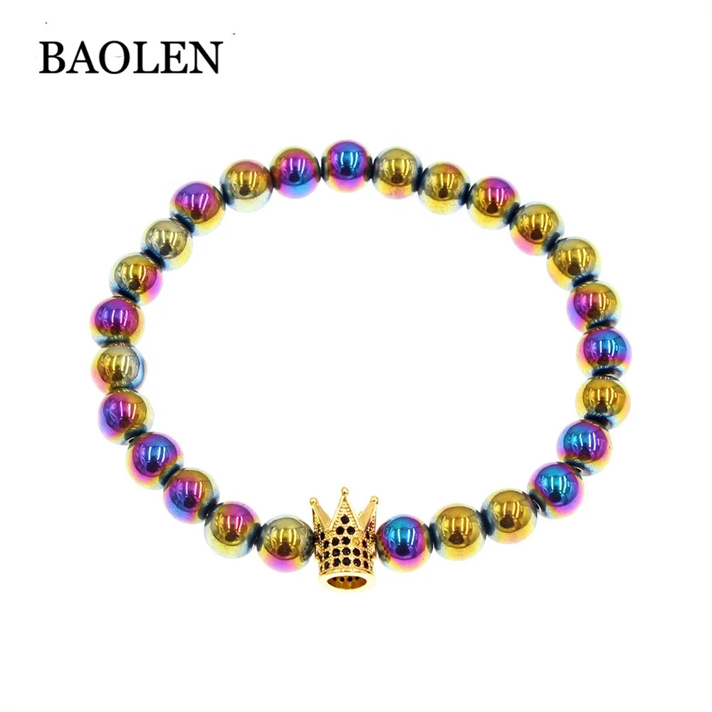 316L Stainless Steel Colorful Mutilcolor Rainbow Color Crown Skull  Cuff Punk Men And Women Bangle Bracelet
