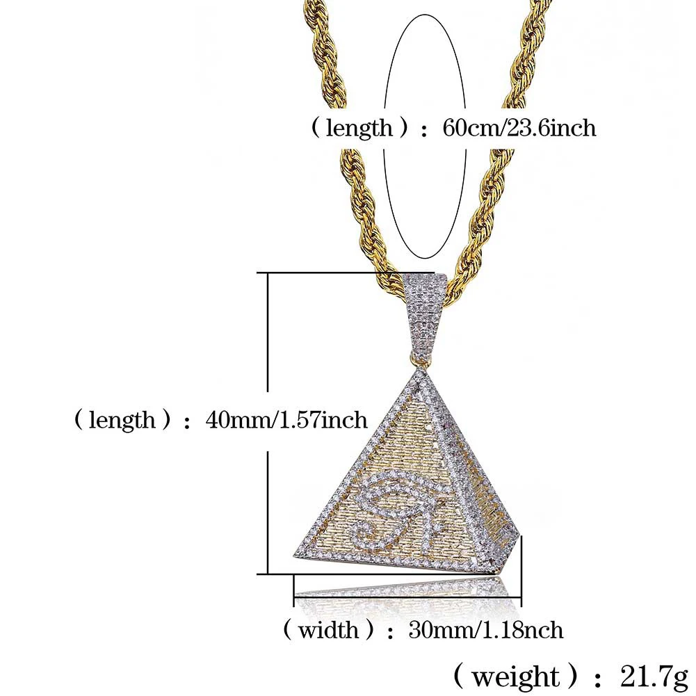 Egyptian Pyramid iced out pendant necklace Zircon Illuminati Bright Eye Of Horus gold pendant necklace iced out cuban link chain