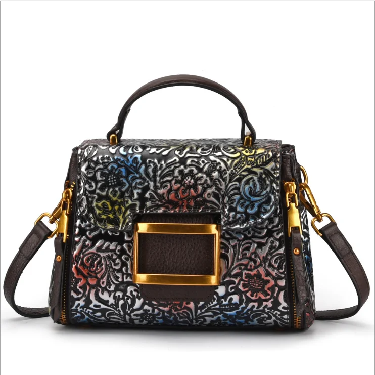 Tree cream leather ladies hand-brushed shoulder diagonal handbag embossed fashion leather handbag