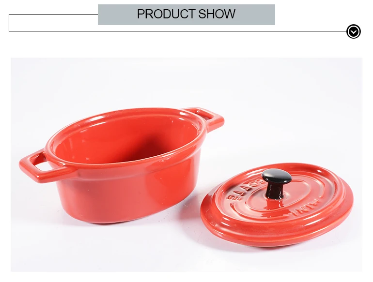 Oval Red Ceramic Lasagna Casserole Dish Covered Rectangular Double Ear Baking Pot With Lid Cookware For Home