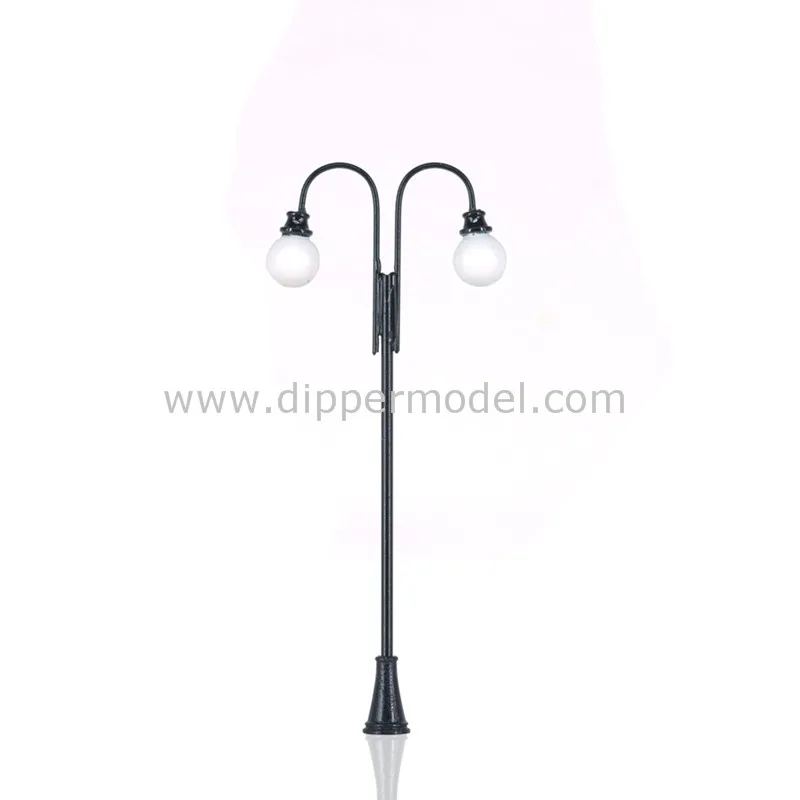 Miniature metal two-sides scale model led garden street lights for layout