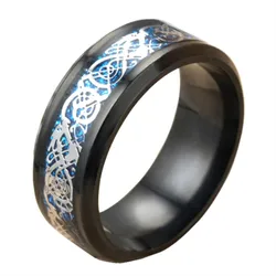 4 Colors Black Silver Gold Blue Carbon Fiber Dragon Inlay Rotate Titanium Mens Male Wedding Ring