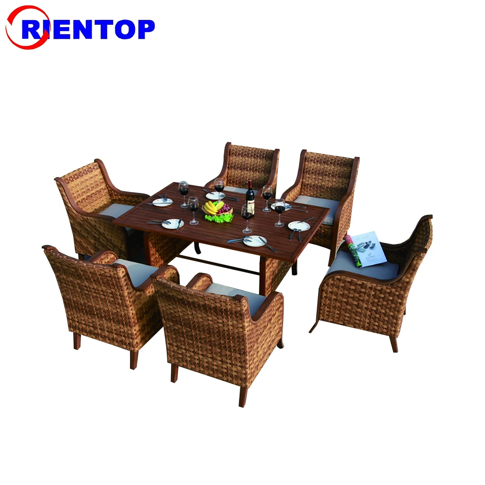 
7 Piece Patio Wicker Dining Set with Cushions Rattan Outdoor Furniture Outdoor 7 Piece Synthetic Wood/ Wicker Dining Set 