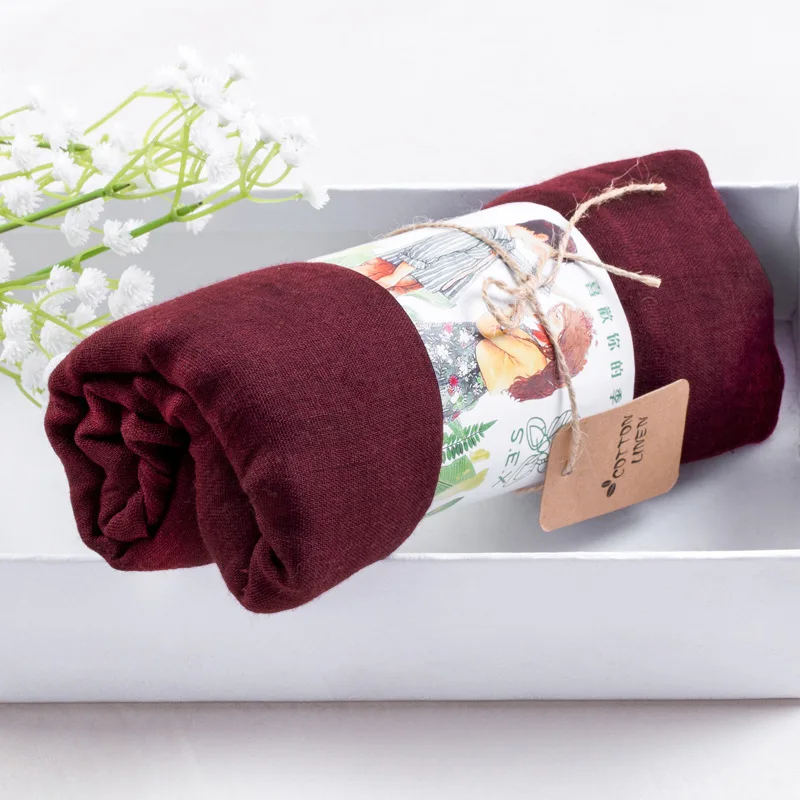 Autumn winter muslim women cotton linen scarf solid color extra size scarf pashmina hijab