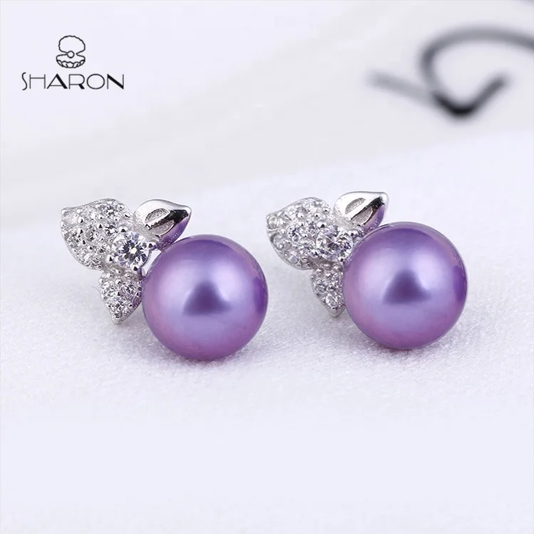 Bulk Trendy Unique Jewelry Three Leaves Sterling Silver Freshwater Pearl Earring 925 studs