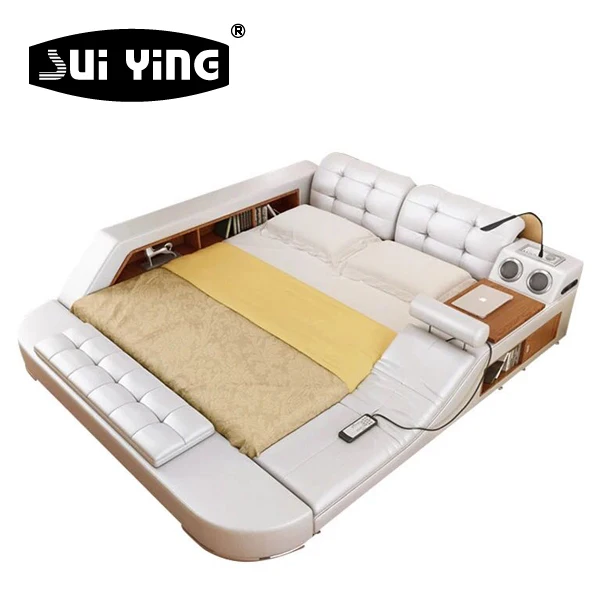 
Factory Wholesale Modern Luxurious Upholstered Multi-functional Smart Leather Bed With Massage 