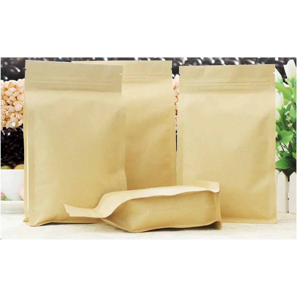 biodegradable aluminum zipper natural kraft paper bags kraft frosted eight side seal stand up package bag