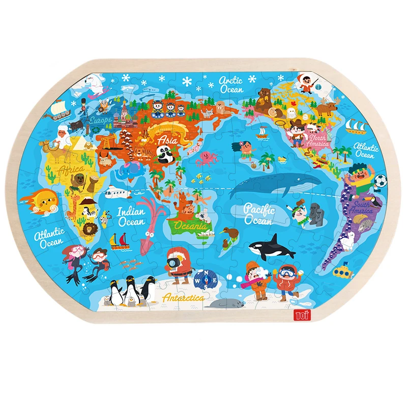 
Toi Classic Puzzle 80Pcs World Map Educational Toy Interesting Wood Jigsaw Puzzles For Children 