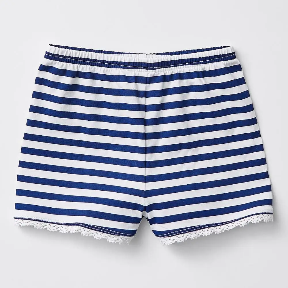 
MGOO Custom All Over Stripes Kids Pyjama Shorts Round Neck Children Sleepwear Girls Nightwear with Lace Trim 