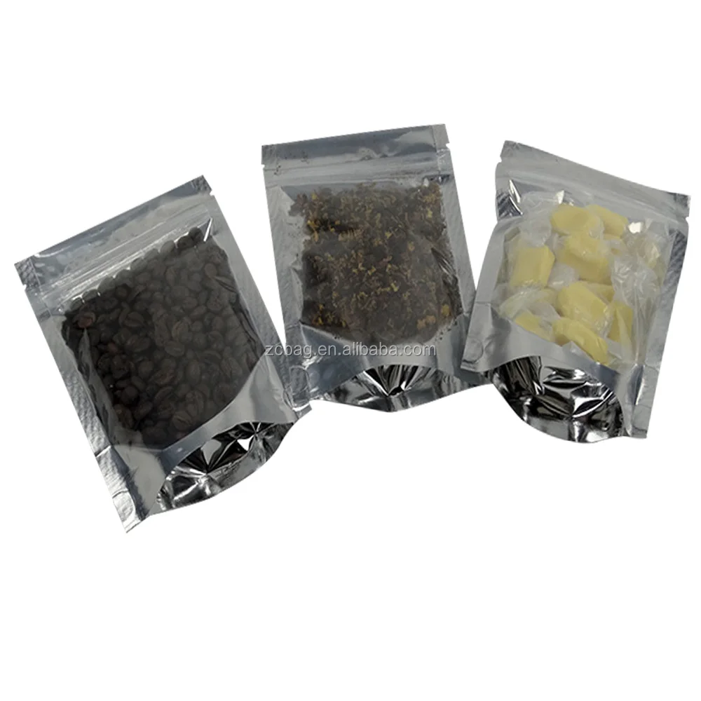 Silver Clear Front Transparent Plastic Aluminum Foil Dual Shield Stand Up Zipper Pouch 250g Sea Salt Packaging Bags