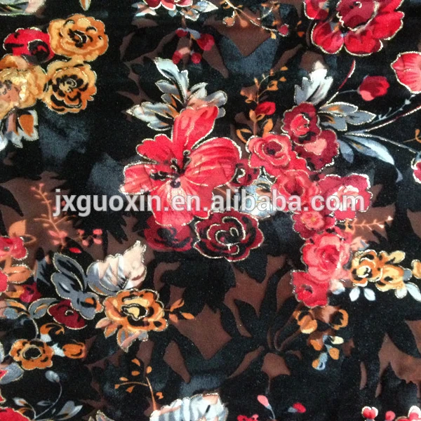 
print flowers span velvet burn out spandex fabric 2018 