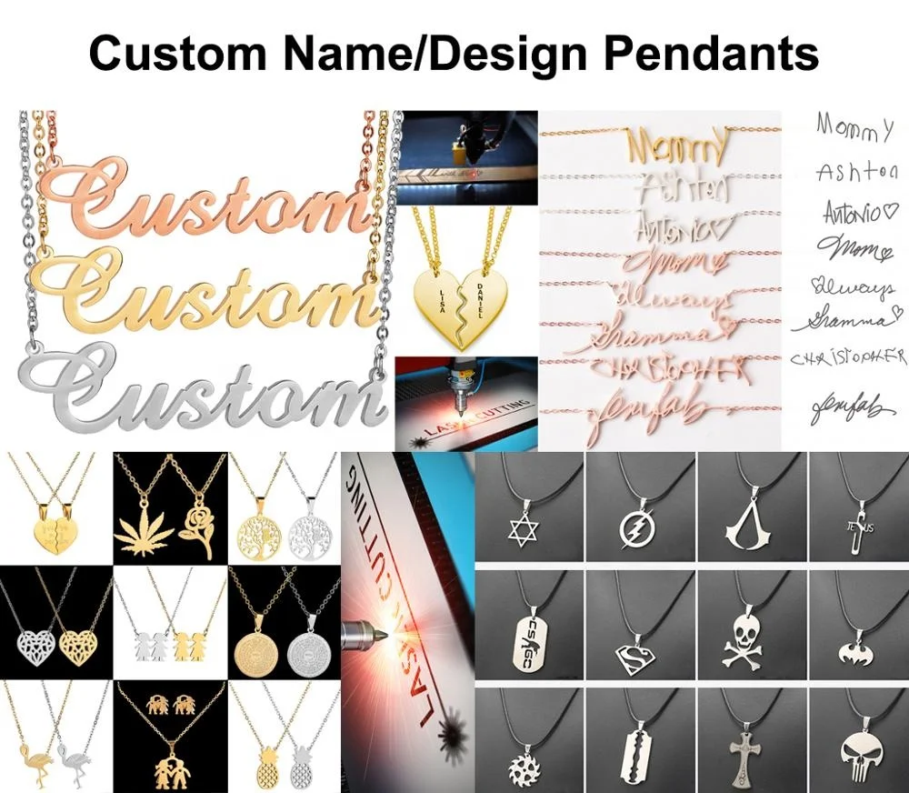 2019 модные ювелирные изделия Металл/медь/латунь нержавеющей стали серебристого цвета по индивидуальному заказу лазерной резки письмо логотип прелести ожерелье