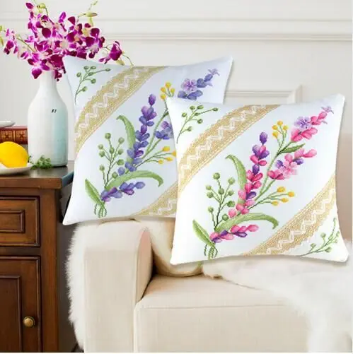 
Cushion Cover Stamped Cross Stitch Kit Pink Flowers 