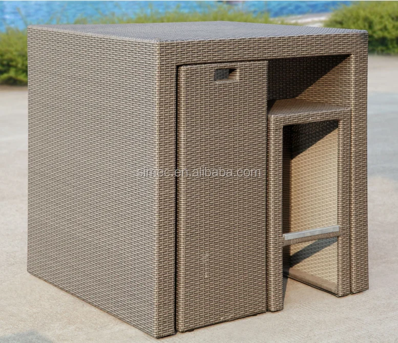 
outdoor wicker rattan high bar table and bar chairs 