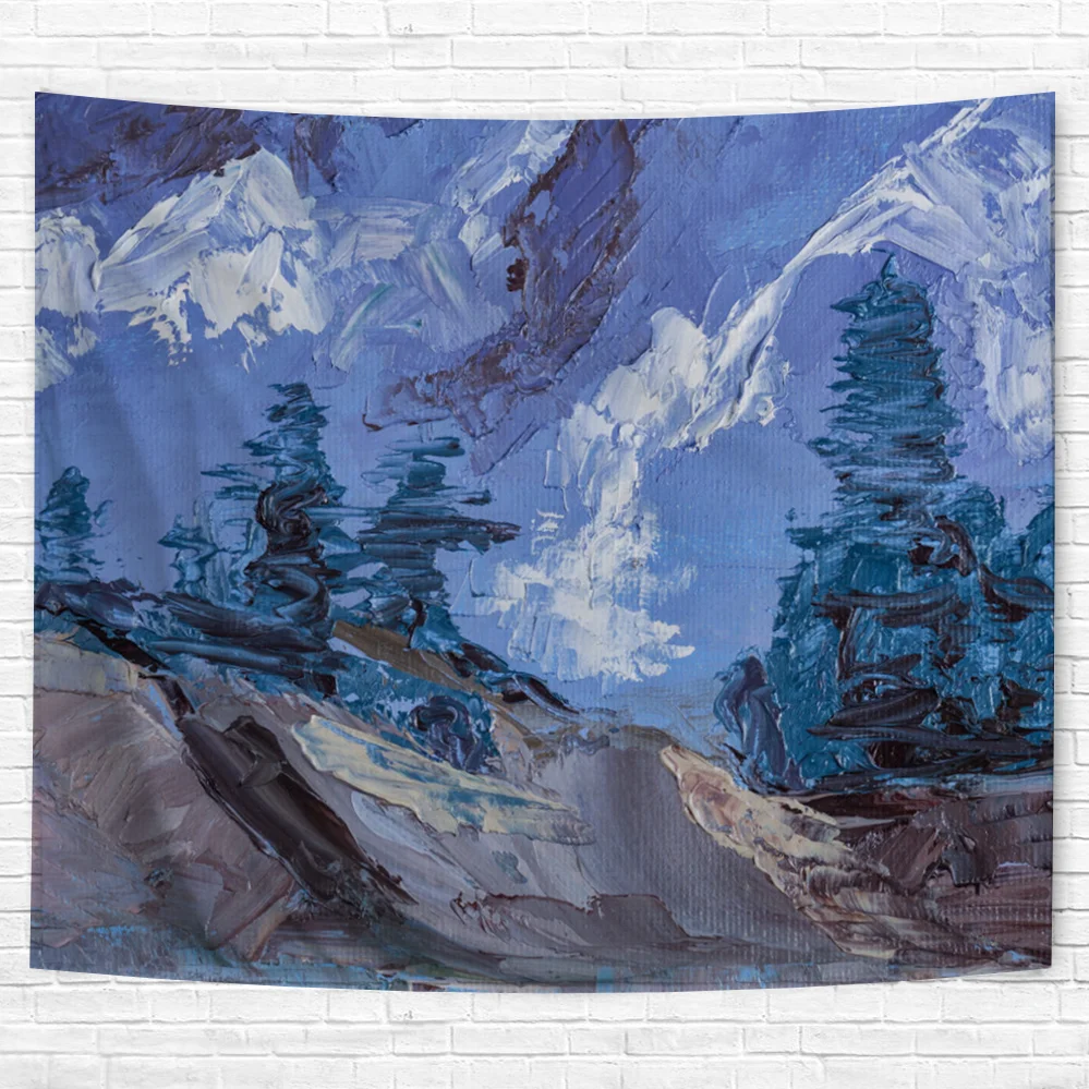 Handmade Painting Printed Tapestry Wall Hanging Wall Tapestry 100% Polyester Fabric Woven Jacquard OEM WK Plain Digital Printing