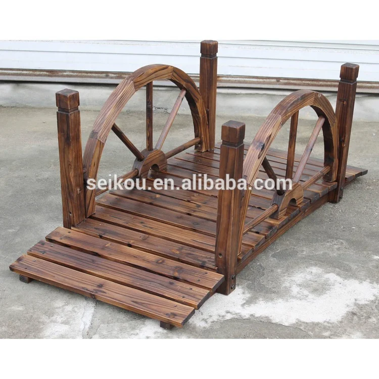 5FT Wooden Wagon wheel Garden Bridge Burnt Decorative solid wood walkway