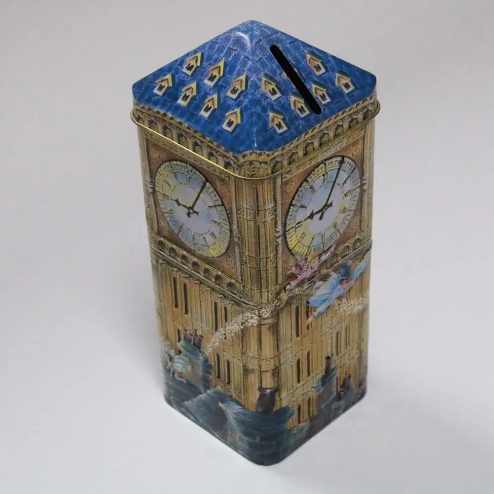 big ben shape piggy bank/coin collection tin can box