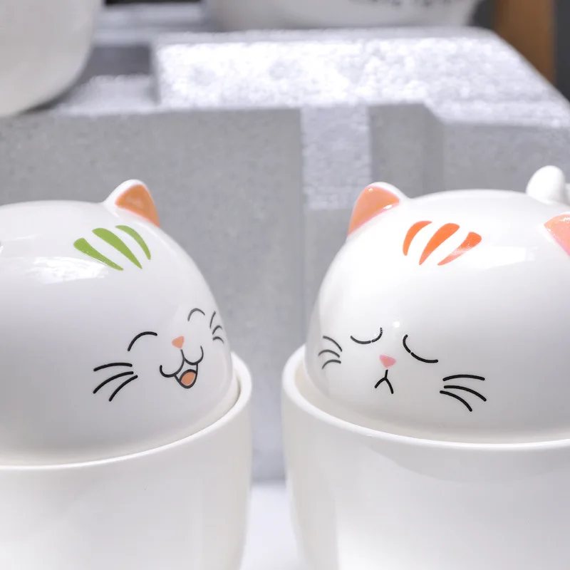 Creative Cartoon Ceramic Mug Porcelain Cup Cute Cat 3D Mugs Large Capacity Glass Milk Cup with Lid