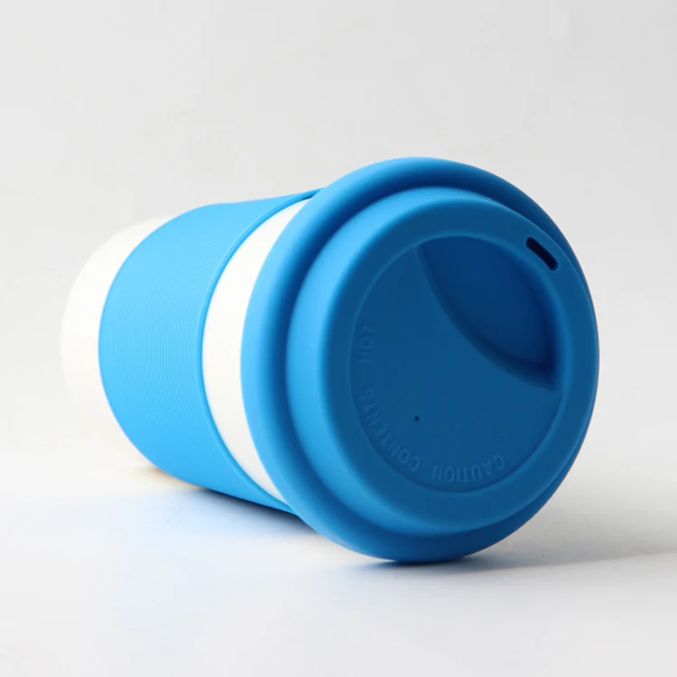 Promotional custom logo ceramic travel mug with silicone lid and sleeve