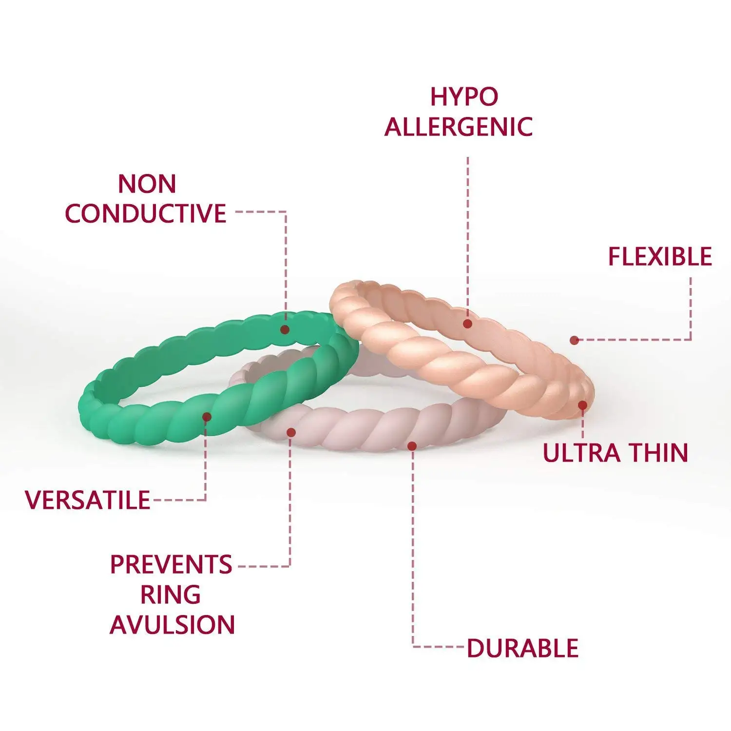Silicone Wedding Ring for Women, Affordable Thin Line and Point Stackable Silicone Rubber Wedding Bands