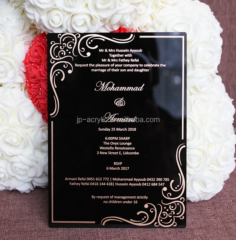 5X7 inches Black Acrylic Gold Wedding Invitation Card Wholesale