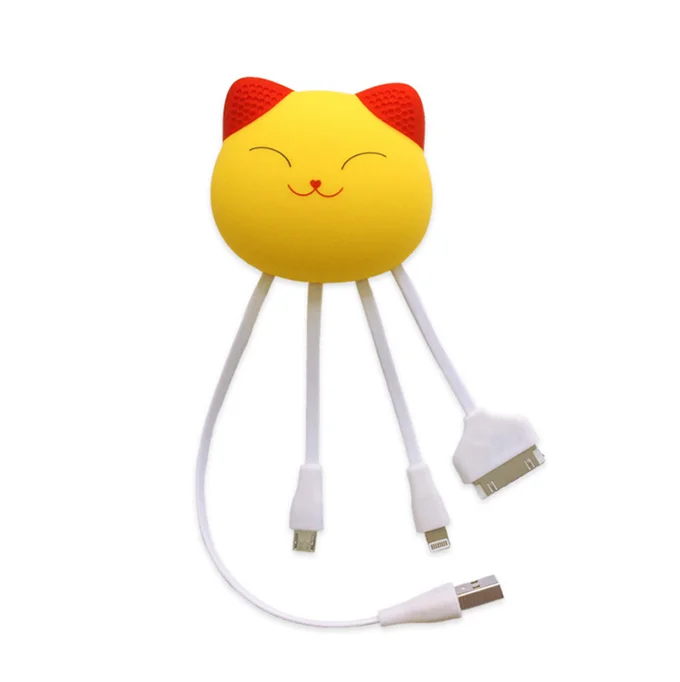 promotional gifts pvc soft rubber silicone cute carton 4 in 1 usb data cable  for mobile gift