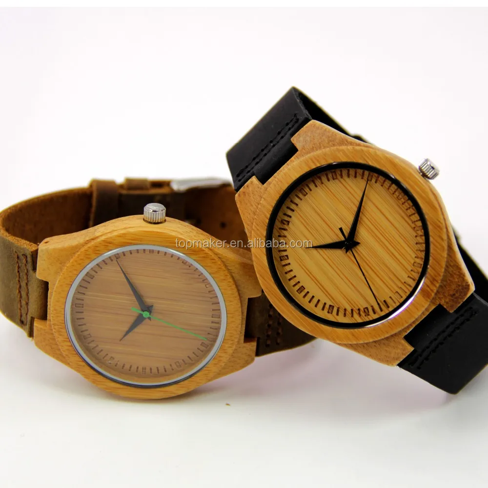 2017 Custom Logo Wooden Watch Mens Bamboo Watch with Green Hand