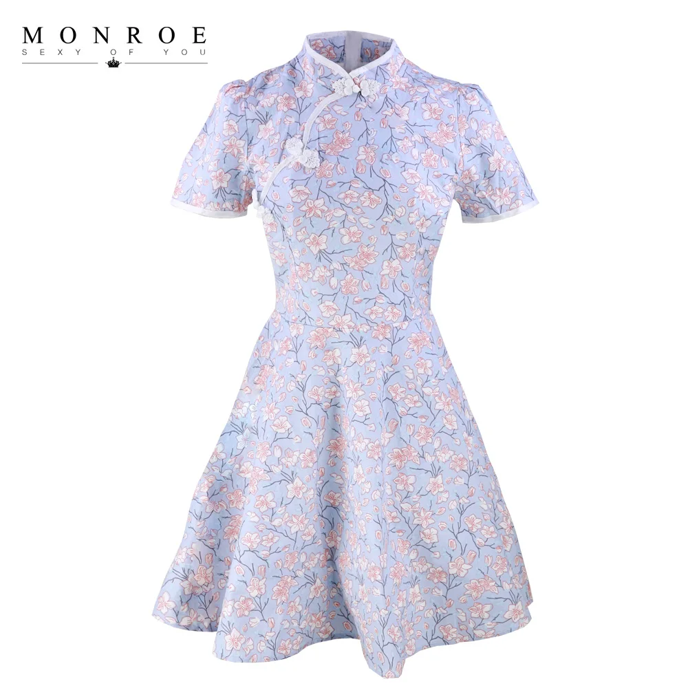 New Summer Dress Chinese Style Dress For Women Chinese Traditional Printing Cheongsam Dress