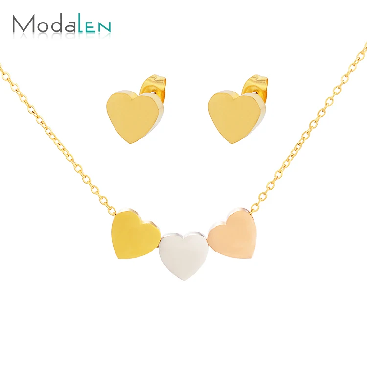 
2019 Heart Set Statement Necklace Stainless Steel 18k Gold Display Jewelry 