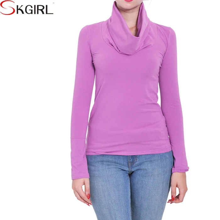 
Long sleeve cowl turtleneck jersey winter autumn plus size basic blouse tops for fat women 