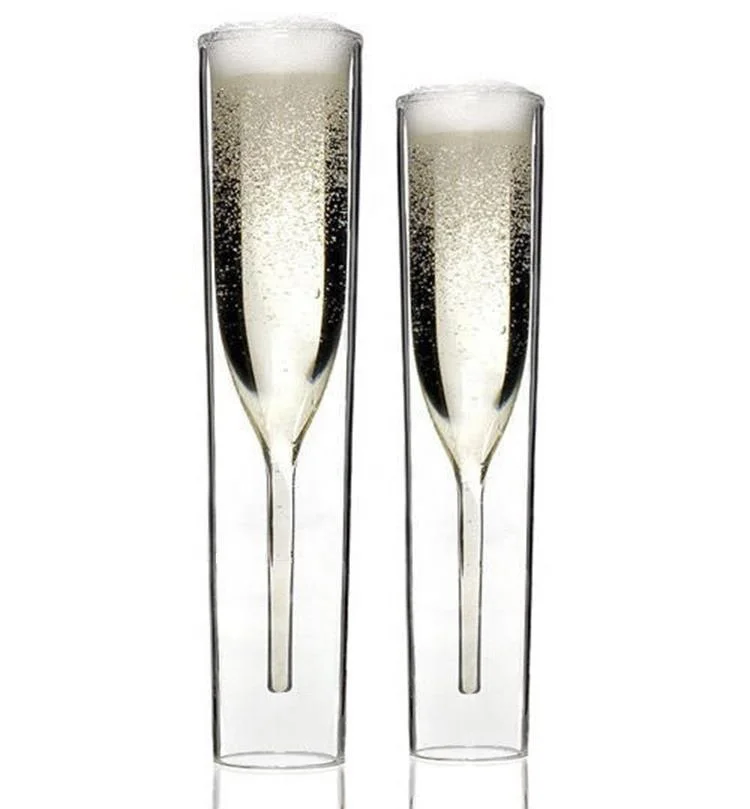 High Quality Lead-Free Double Wall Stemless Clear Luxury double wall champagne glass cup