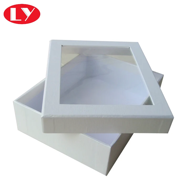 Decorative Coated Paper Texture Paper Cardboard Boxes with Clear Window Lid