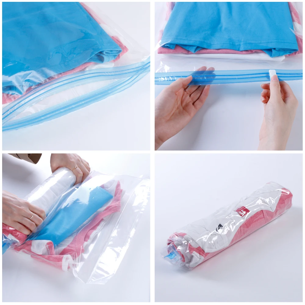 Factory best vacuum storage plastic bag space saving hand roll bags for travelling