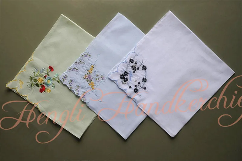 embroidery scallop flower handkerchief 100% cotton women handkerchief